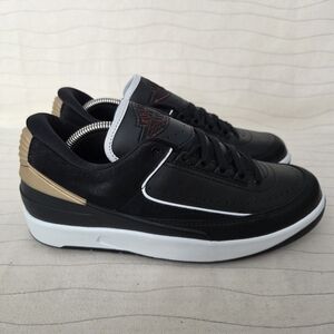 Nike Womens Air Jordan 2 Retro Low Black Gold Shoes Sneakers DX4401-001 Sz 10